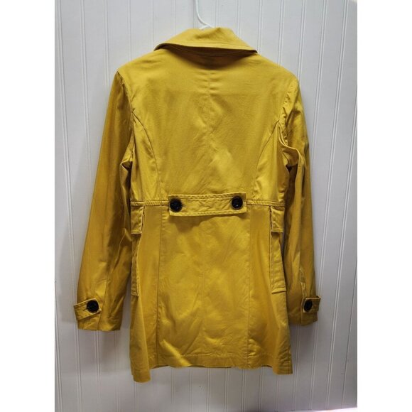 Yellow Double-Breasted Womens Trench Coat With Black Buttons & Pockets - Picture 6 of 16